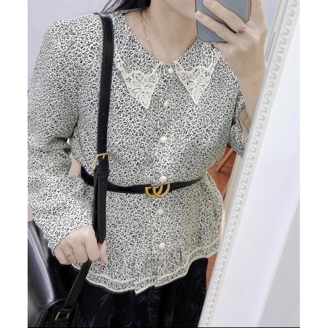 Sơ mi Vintage Nhật hoạ tiết hoa nhí cổ ren