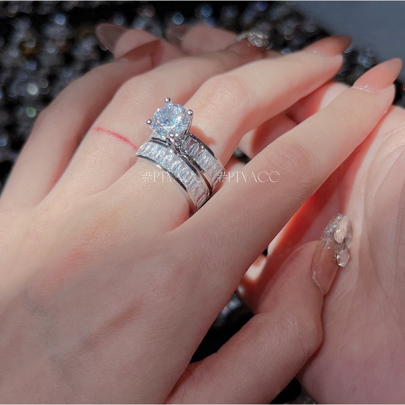 Set 2 nhẫn xi bạch kim full đá paguet, bộ nhẫn 2 chiếc đính soàn cao cấp .PTNACC.