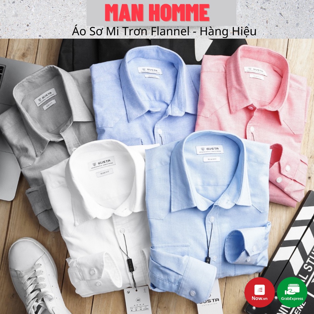 Áo Sơ Mi Nam Đẹp Trơn Flannel Tay Dài Trắng, Đen - Áo Sơ Mi Nam Hàn Quốc Kiểu Dáng Ôm Vải Dày - SM06-MANHOMME