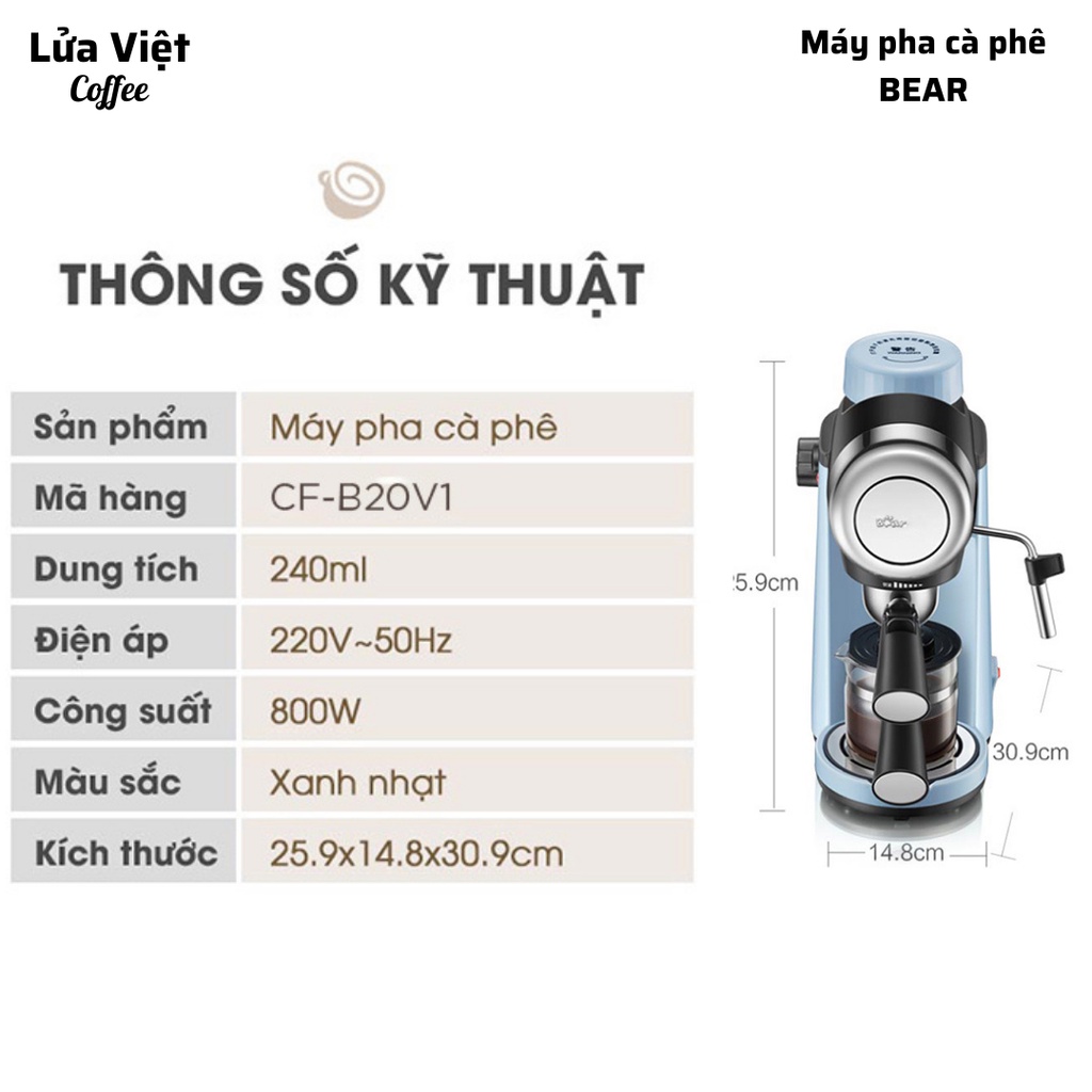 Máy pha cà phê MINI BEAR chính hãng pha cafe Espresso tự động cao cấp nhỏ gọn thanh lịch có viên nén cà phê