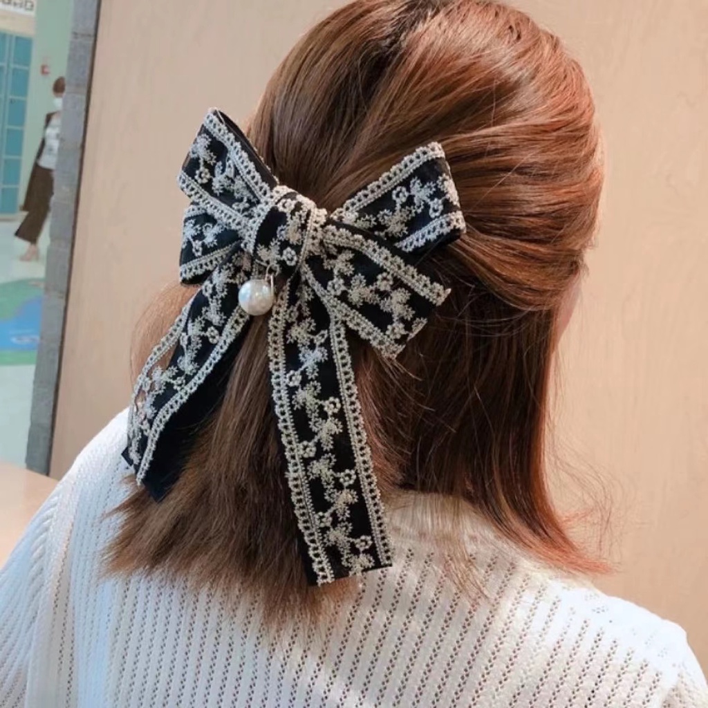 Kẹp tóc hai nơ ren Hàn Quốc Nữ thiết kế kẹp mùa xuân Phong cách cung điện cổ điển