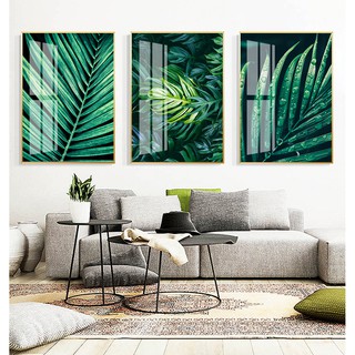 Bộ tranh treo tường phủ gương bóng kiếng Công nghệ mới Lá xanh nhiệt đới Tipo_0285_TG