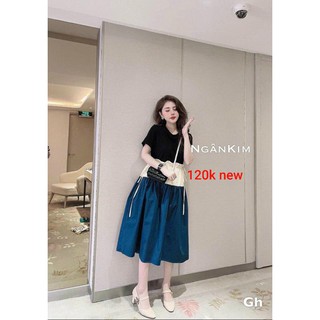 Váy bầu freesize dúm eo chất cotton phối lụa hàn cao cấp 40-70kg