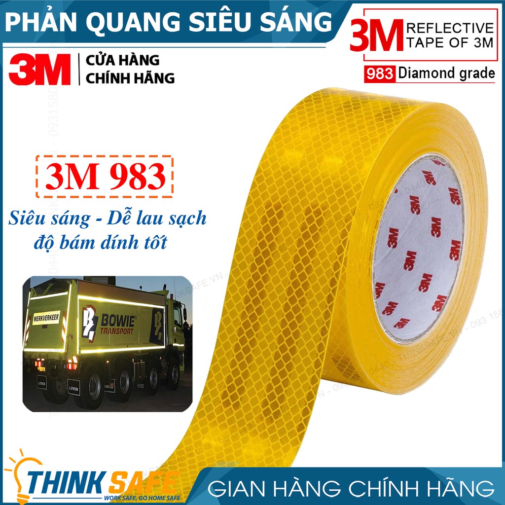 Băng keo phản quang 3M 983 siêu sáng, dễ thi công, luôn bền màu, không bong tróc (Màu Vàng) - THINNKSAFE