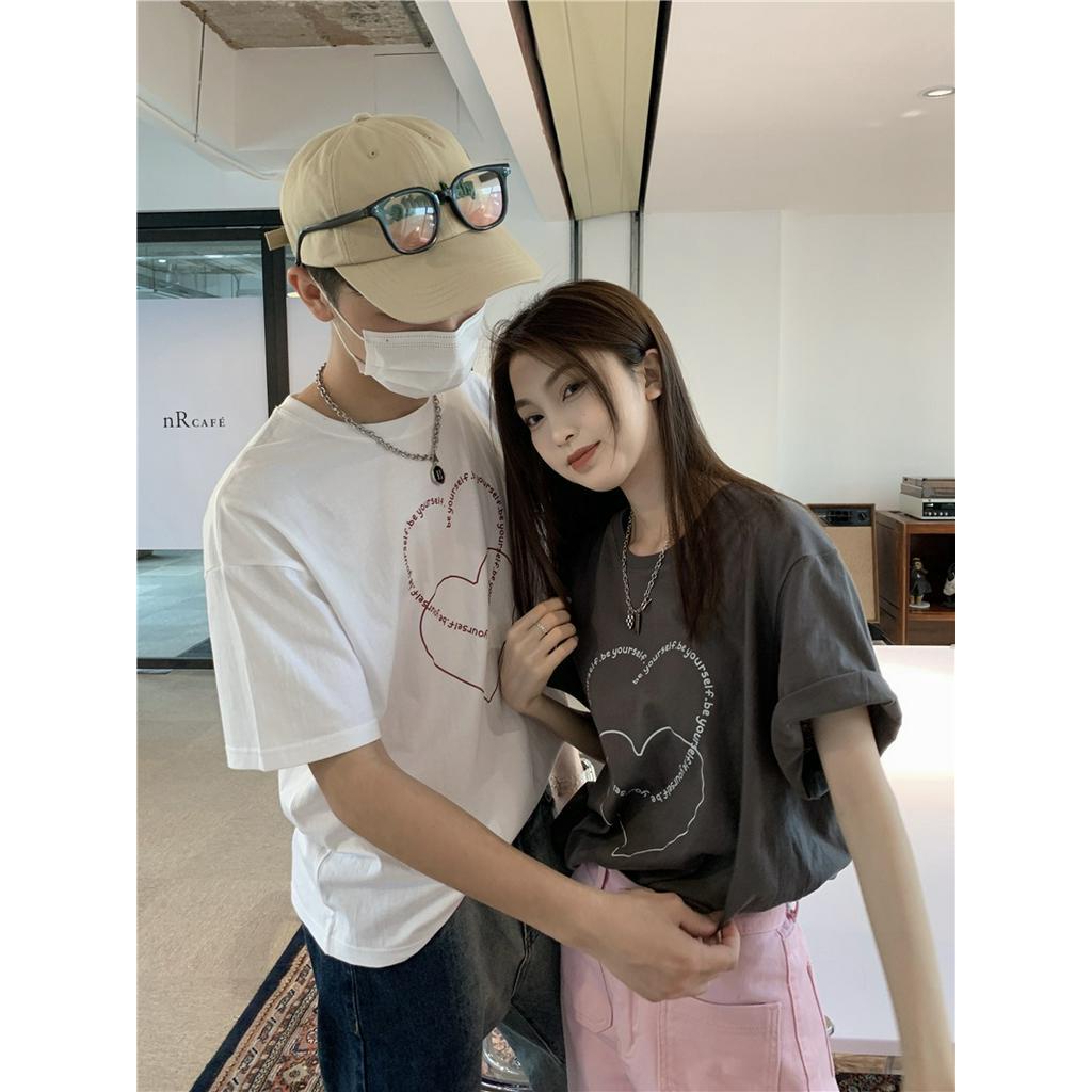Áo Thun Dáng Rộng Ngắn Tay In Hình Trái Tim 62962