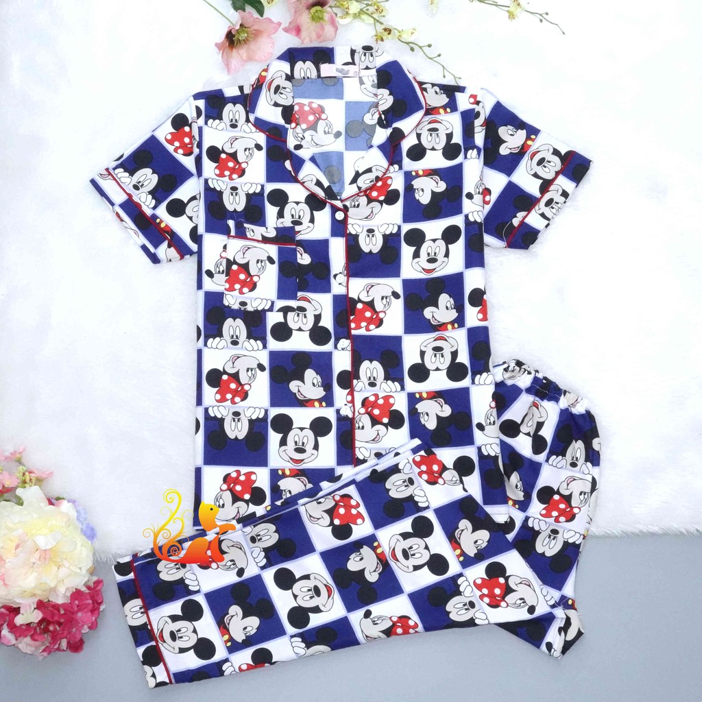 Bộ Đồ Mặc Nhà "Mít ki ô vuông" Pijama Kate Thái Quần Dài - Dưới 60kg