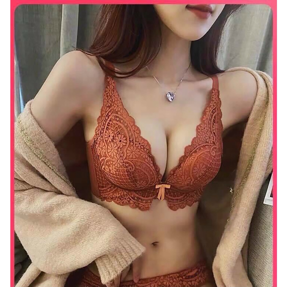 Bộ đồ lót nữ ren nâng ngực đệm dày không gọng siêu nâng siêu đẩy tạo khe gợi cảm,Set nội y ren nữ bản to che mỡ lưng.