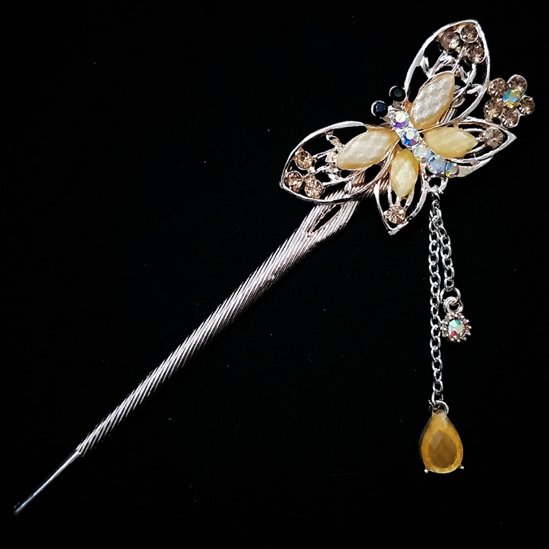 Trâm cài tóc đính đá họa tiết bươm bướm tua rua vintage