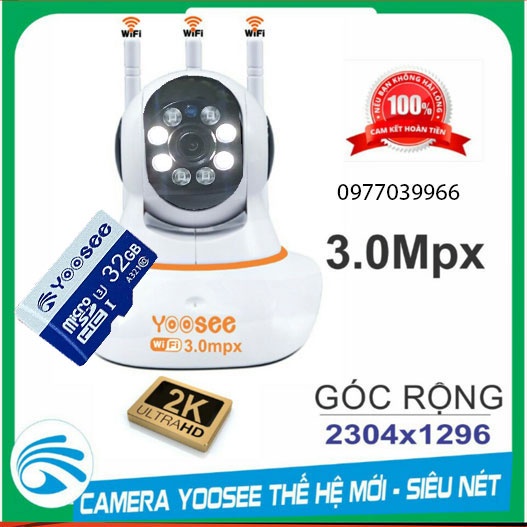 [kèm thẻ 32gb 64gb] camera yoosee trong nhà 3 râu 3.0 mới siêu nét đàm thoại 2 chiều