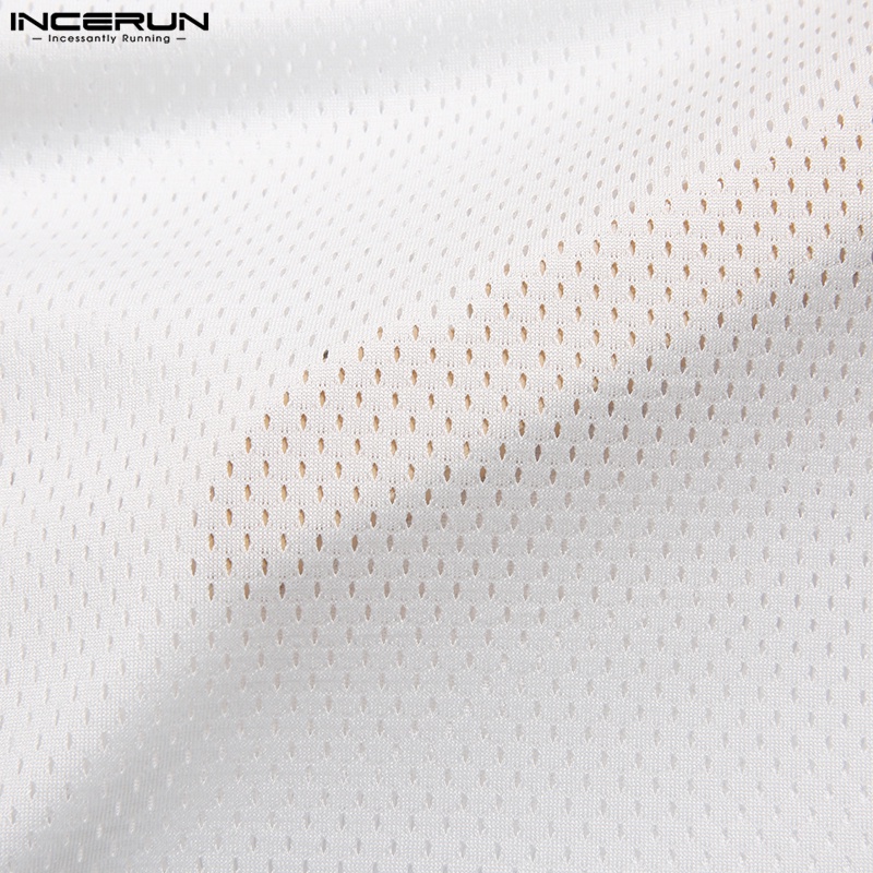 Áo thun polo INCERUN ngắn tay phối lưới thoáng khí dành cho nam