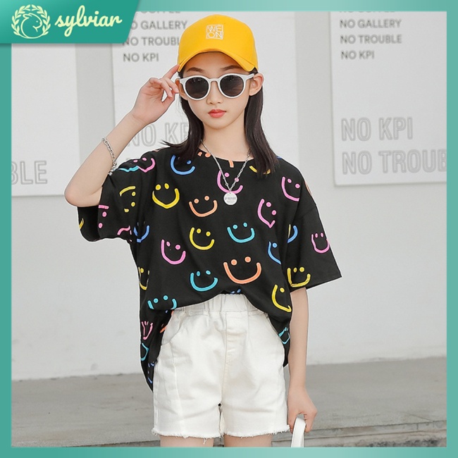 Áo Thun Cổ Tròn Tay Ngắn Dáng Rộng In Họa Tiết Hoạt Hình Thời Trang Mùa Hè Cho Bé 4-10 Tuổi