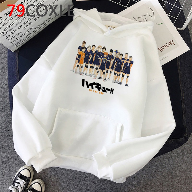 Mẫu áo Hoodie Hoạt Hình Haikyuu màu trắng nỉ dày dặn