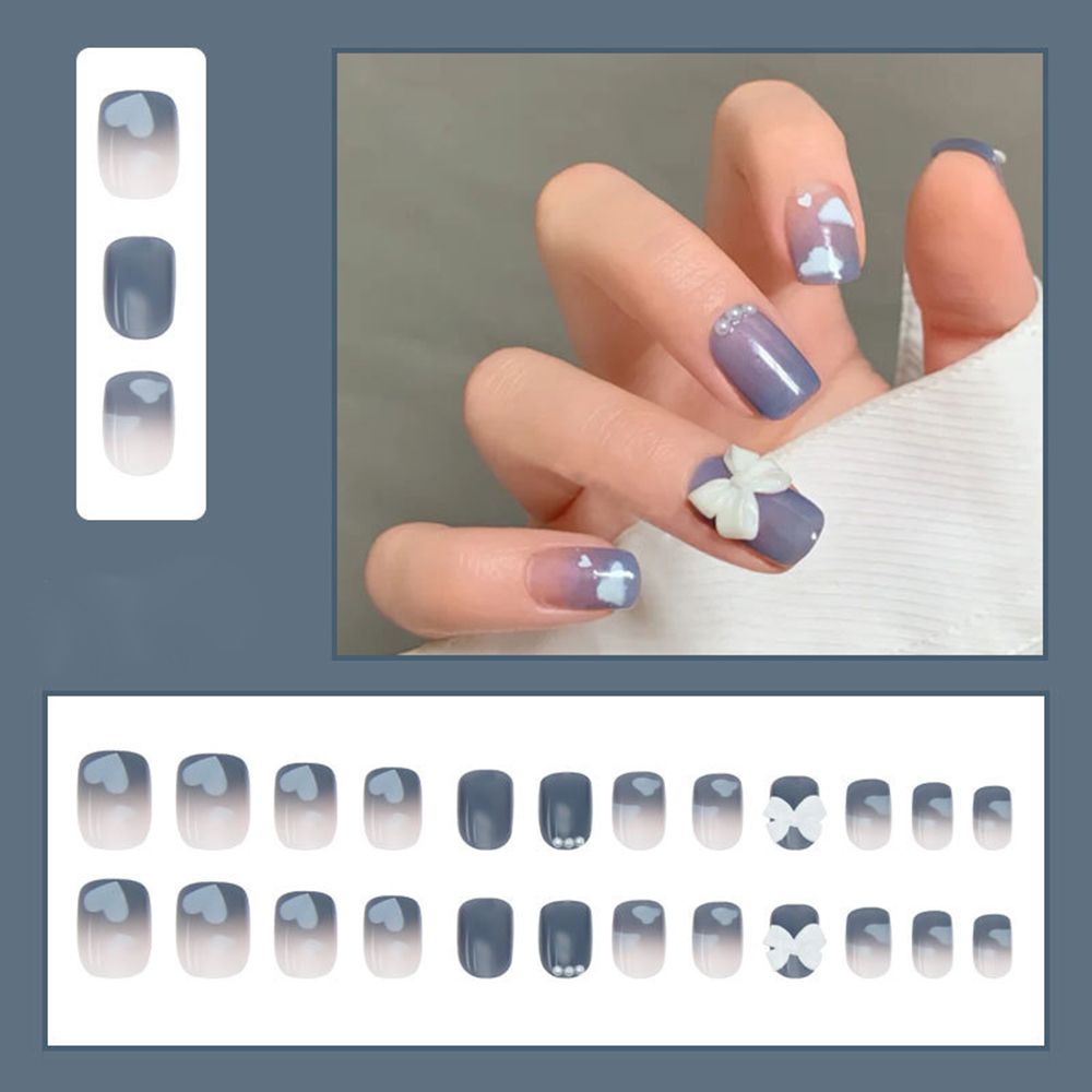 [Hàng mới về] Hộp 24 móng tay giả đầu vuông / tròn hình trái tim thời trang che phủ toàn móng