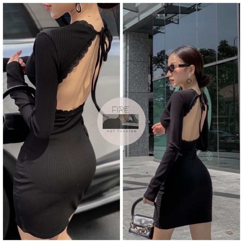 Đầm body đầm ren hở lưng cột dây sang trọng sành điệu (Giá sỉ) Fire.vn