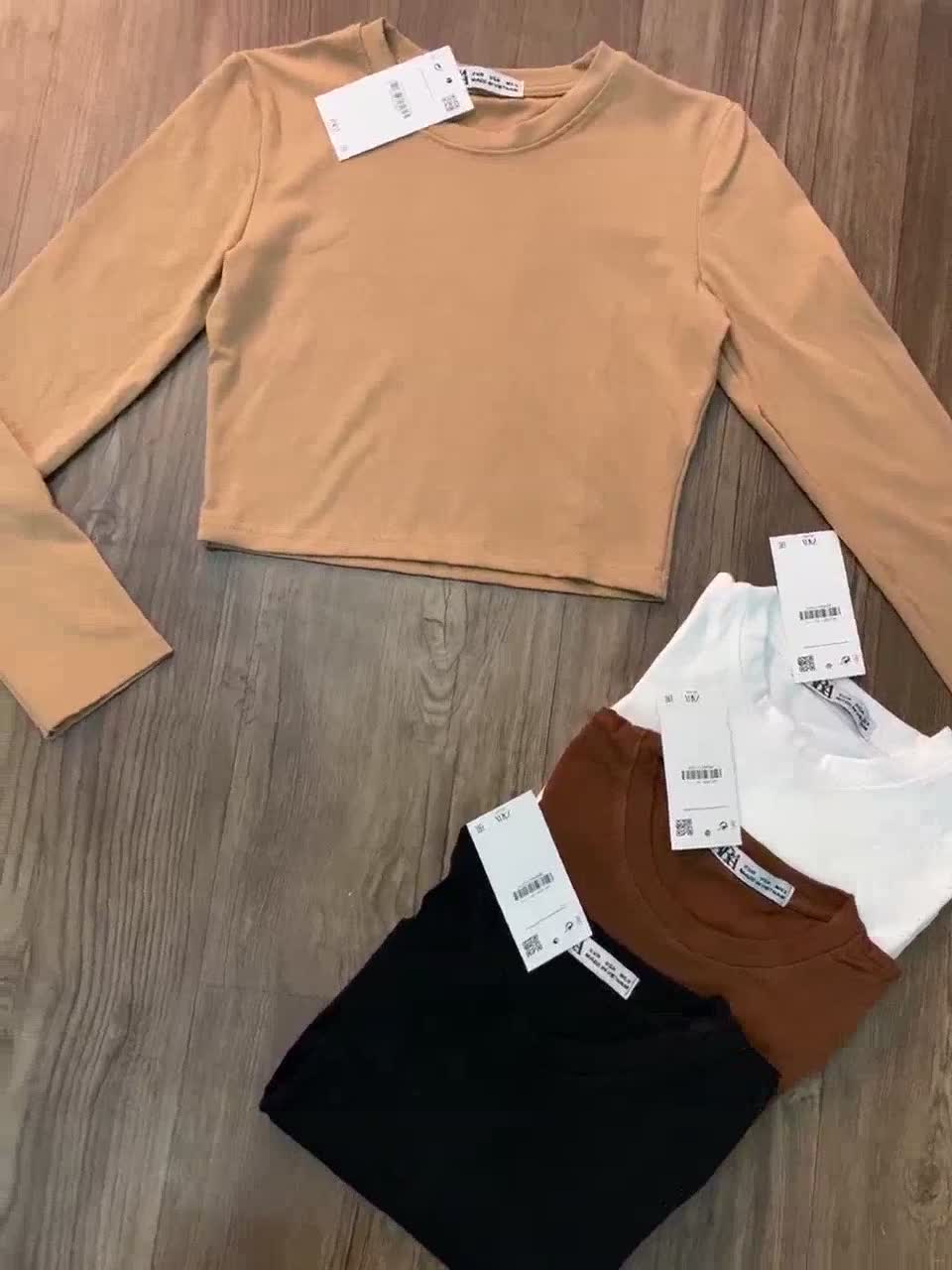 A14-Áo croptop tay dài cổ tròn nữ Sammivnxk🌸Áo thun croptop nữ dài tay cổ tròn chất len zip hàn chuẩn loại 1💥{free ship} | BigBuy360 - bigbuy360.vn