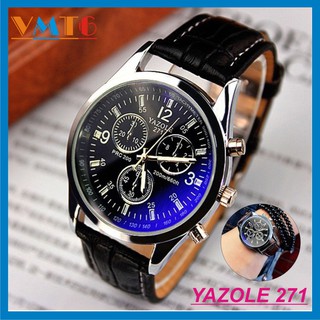 Đồng hồ thời trang nam Yazole 271 - dây da  + mặt kính chịu lực !