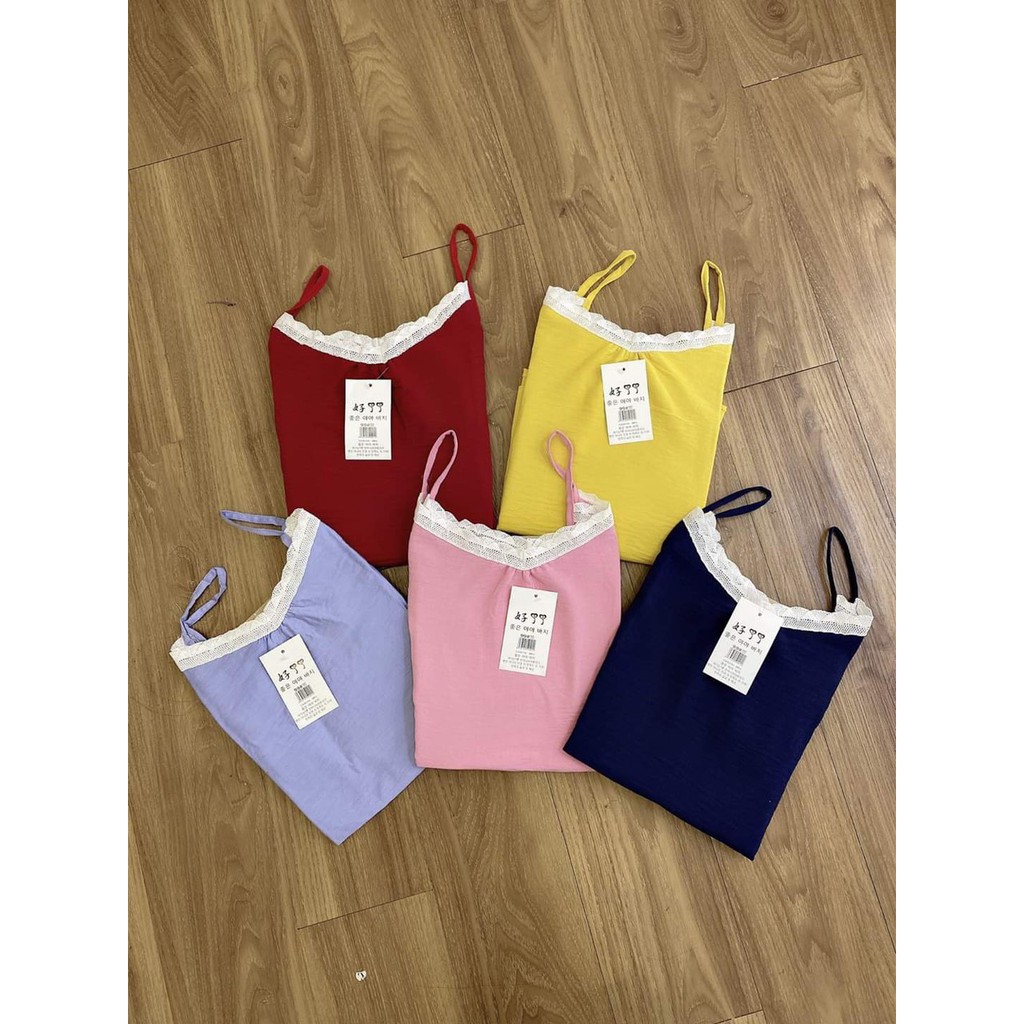 Đồ Ngủ Nữ 2 Dây Đũi - Áo 2 Dây Viền Diềm Màu Đỏ - Quần Đùi - Mút Ngực - Mặc Thoáng Mát - Không Nhăn Nhàu, Không Xổ Lông | BigBuy360 - bigbuy360.vn