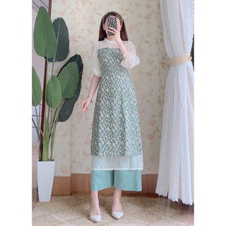 Áo dài cách tân hoa nhí thiết kế (kèm tuban)