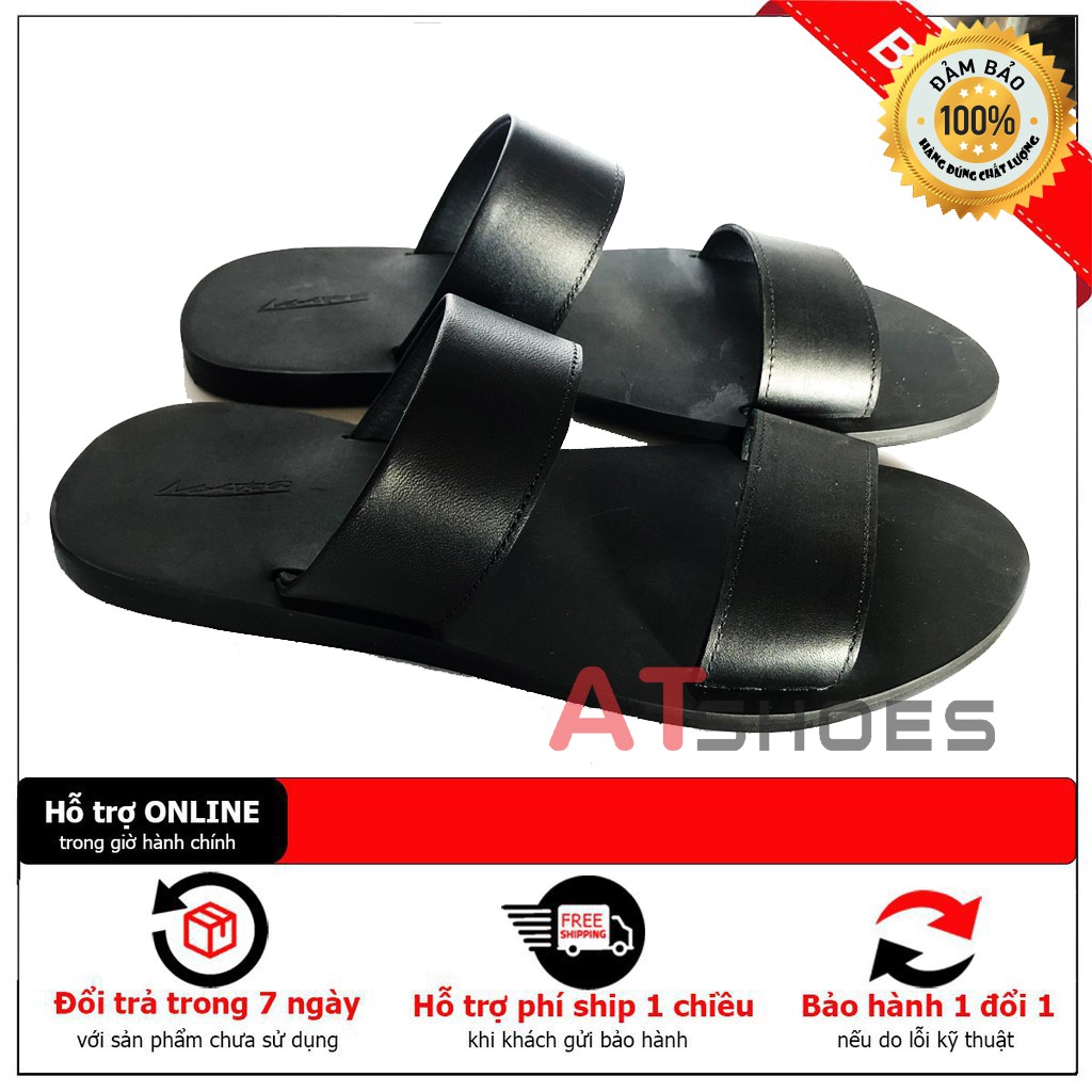 Dép Sandal Nam Atshoes Dép Da Bò Thật Đế Cao Su Chống Trơn Trượt XD2DSG01 (Đen - Nâu)