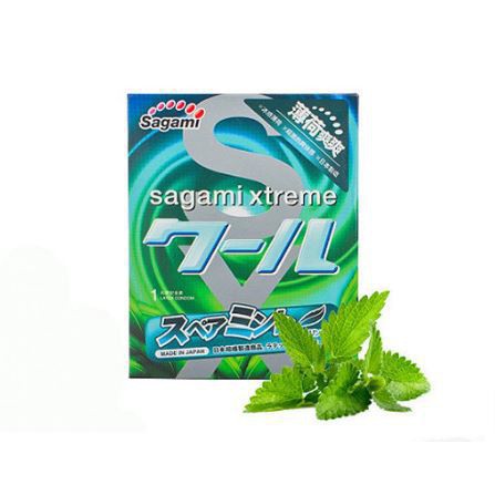 Bao cao su Sagami Spearmint hương bạc hà, chống xts, kéo dài thời gian quan hệ (Hộp 3 chiếc) [Halongstars]