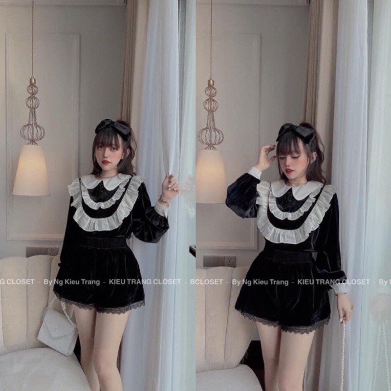Áo nhung cổ senFreeshipS M tiểu thư