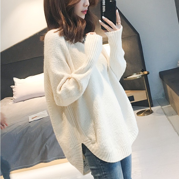 Áo Sweater Tay Dài Cổ Chữ V Dáng Rộng Thời Trang Cho Nữ