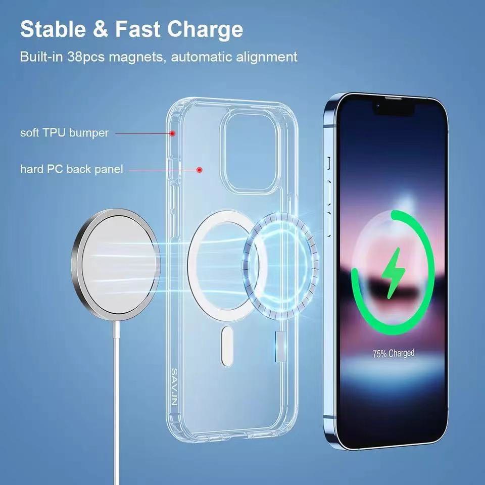 Ốp Lưng Từ Tính Không Dây Trong Suốt Cho iPhone X đến iPhone 15ProMax
