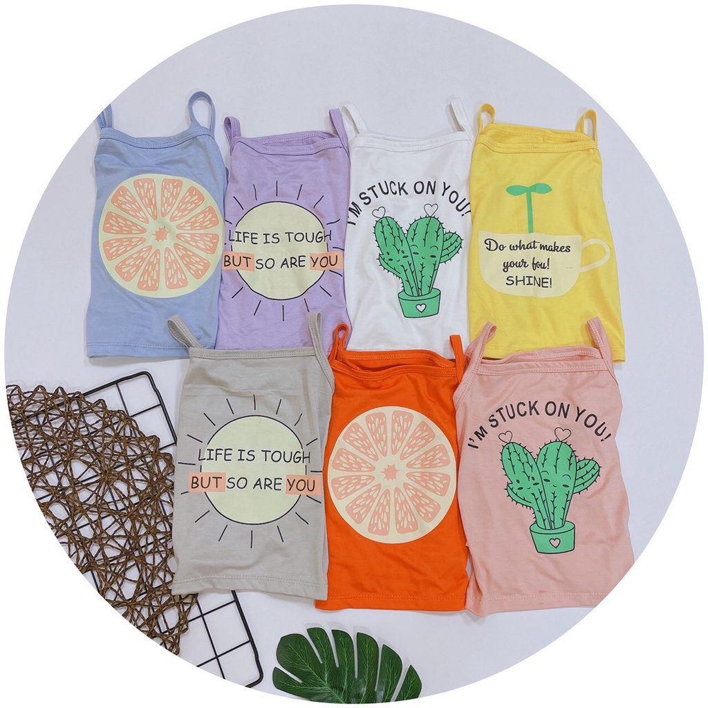 Áo 2 Dây Bé Gái Vải Thun Lạnh Hoạ Tiết Hoa Quả In Chìm Mềm Mát, Áo Thun Cho Bé Gái Mặc Hè - AN.KID