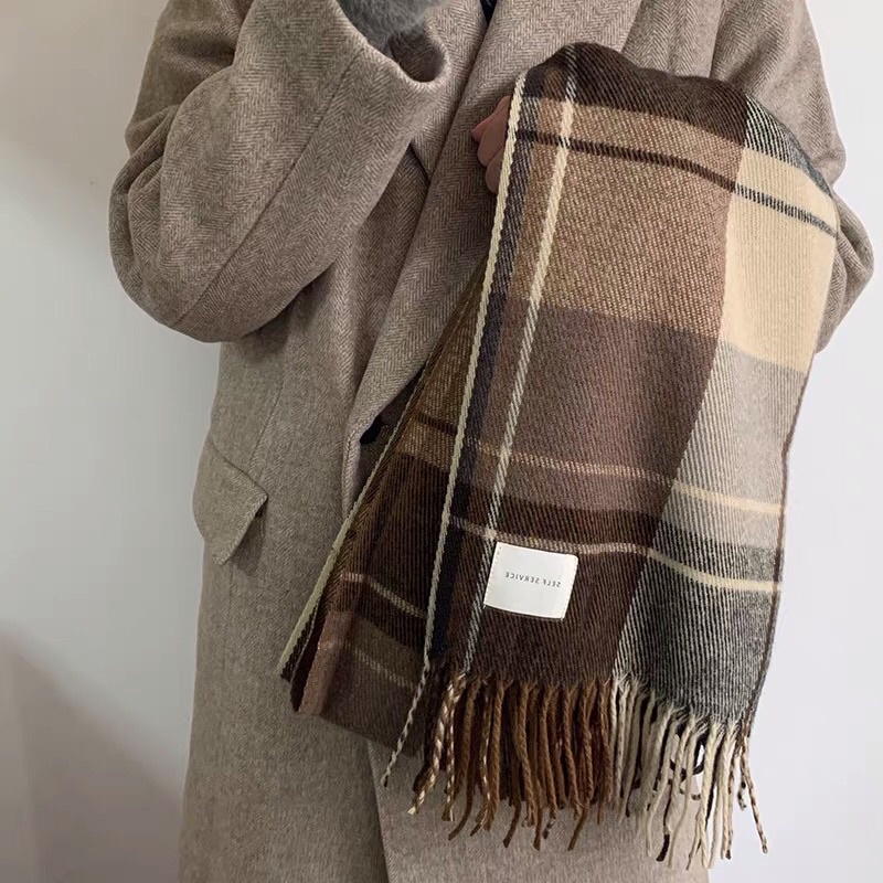 LOẠI 1-XỊN KHĂN ĐÔI KHĂN LEN COUPLE KẺ CARO VINTAGE NÂU HÀN QUỐC BASIC