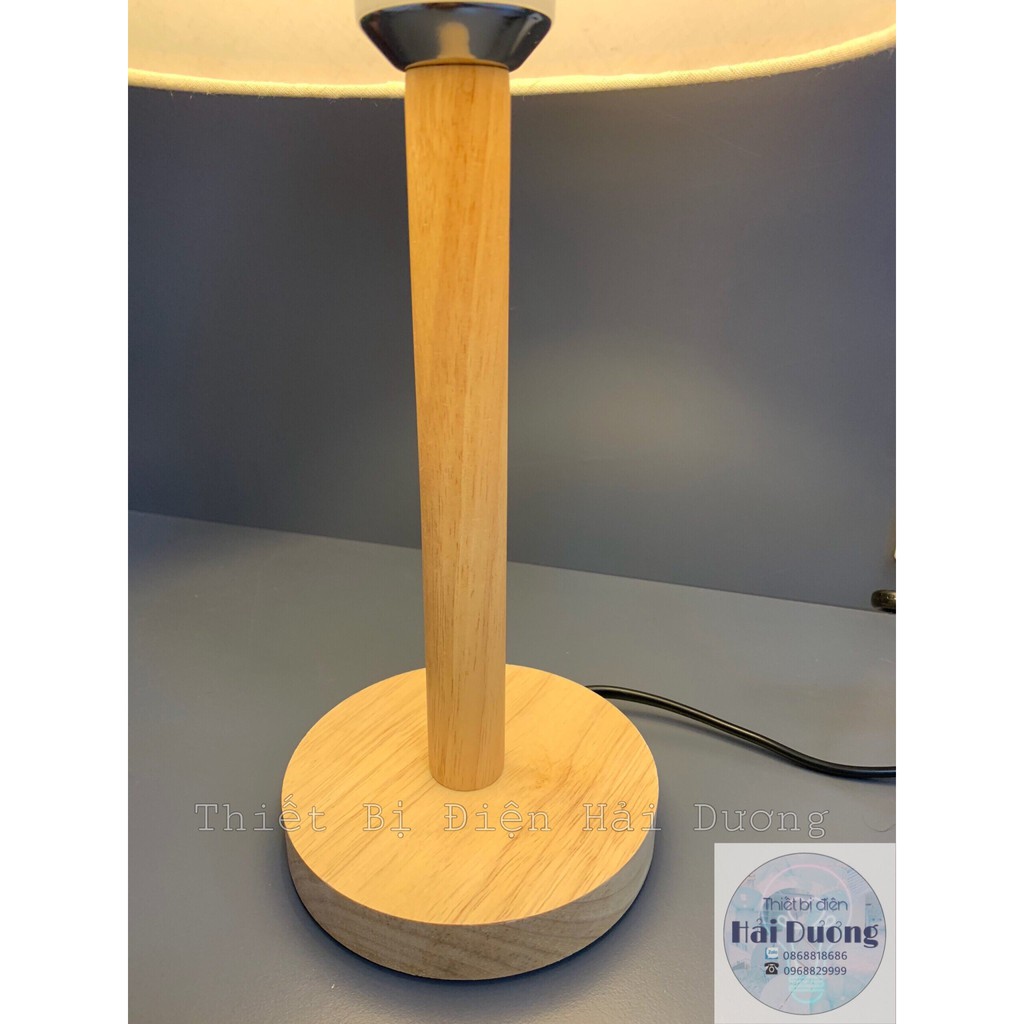 Đèn ngủ để bàn thân gỗ choá vải kiểu dáng cổ điển TN866 + Tặng kèm bóng led - Đèn bàn cao 40cm trang trí decor căn phòng