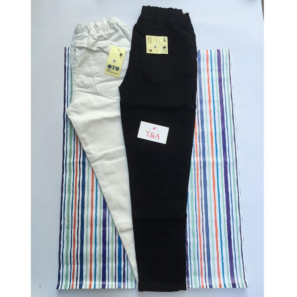 Quần baggy kaki jean nữ lưng thun 2 màu trắng và đen - Quần baggy jean nữ - Tặng Vớ - Tashop  ྇