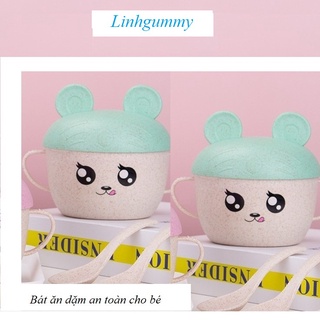 Bát ăn dặm lúa mạch cho bé có nắp đậy kèm thìa