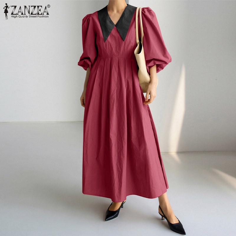 Đầm dài Zanzea dáng rộng tay phồng thời trang đường phố Hàn Quốc dành cho nữ