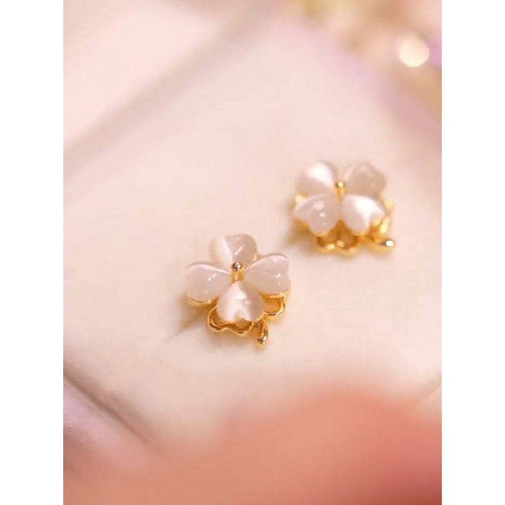 🔥    Bốn lá cỏ Necklace Ring Earrings Trang sức nhỏ cho phụ nữ Phong cách làm mới nữ Ring Jewelry Set