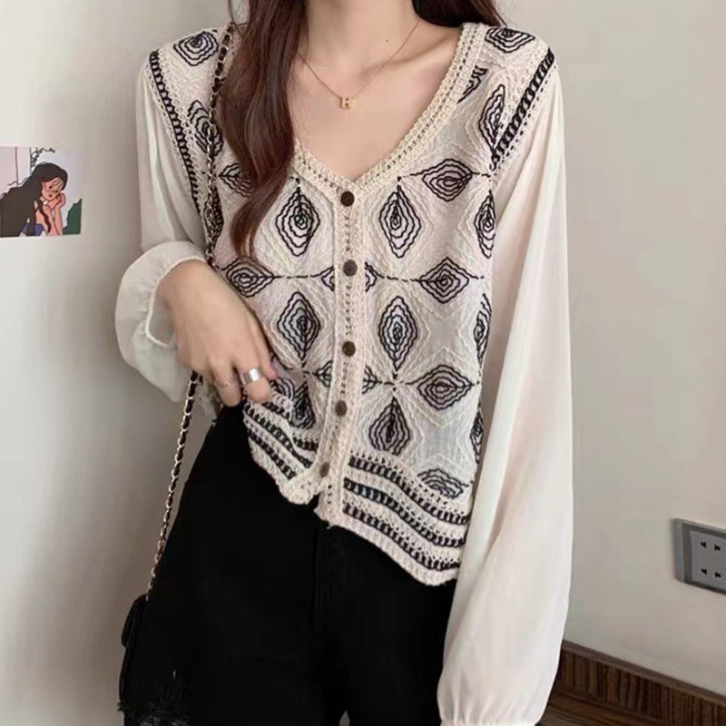 Áo Khoác Cardigan Tay Ngắn Dáng Rộng Vải Voan In Hoa Thời Trang Cho Bạn Gái