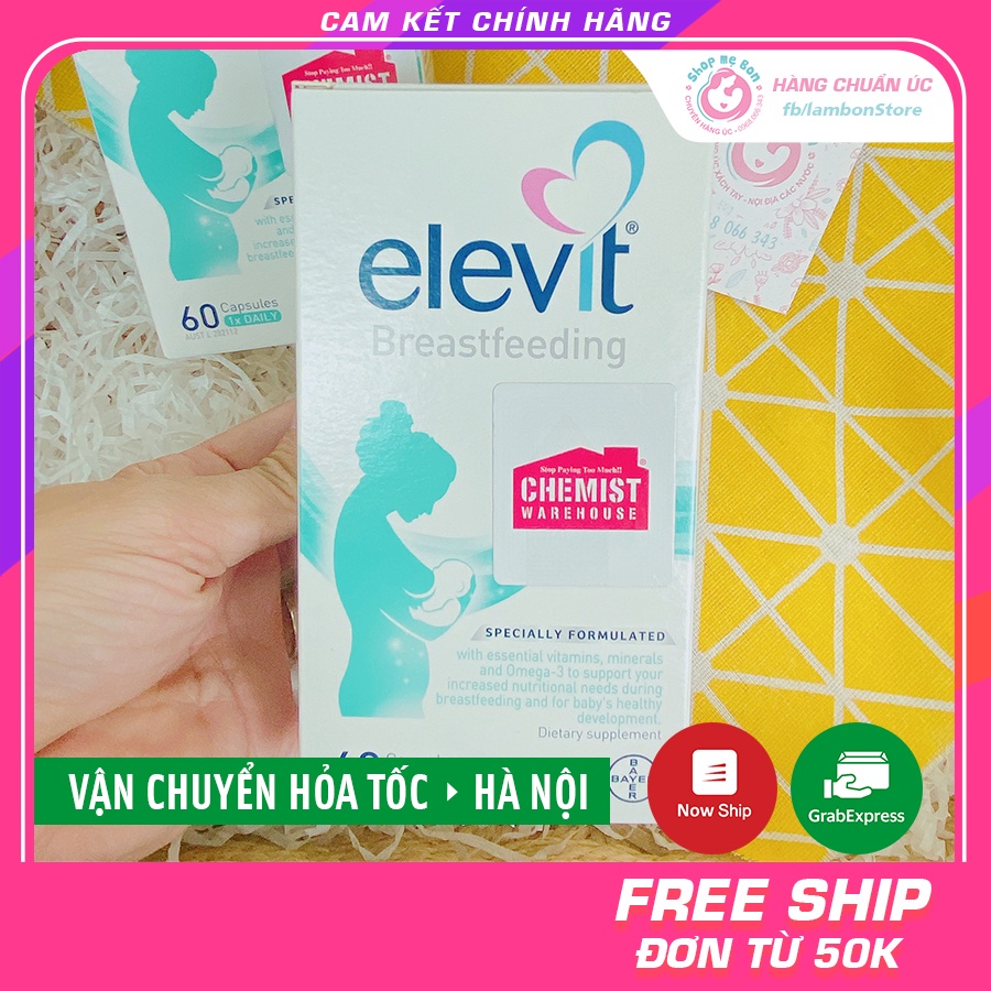 [Tem Chemist] Elevit sau sinh cho Mẹ, Elevit Bú, Elevit Breastfeeding 60 viên (Date 2023) - Xuất xứ Úc