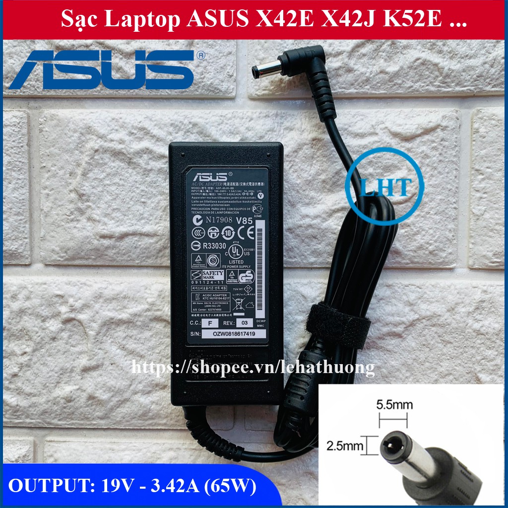 Sạc Laptop Laptop Asus X42E X42J K52E OUTPUT 19V 3.42A (65W) chân thường kích thước 5.5mm * 2.5mm - Hàng Nhập Khẩu