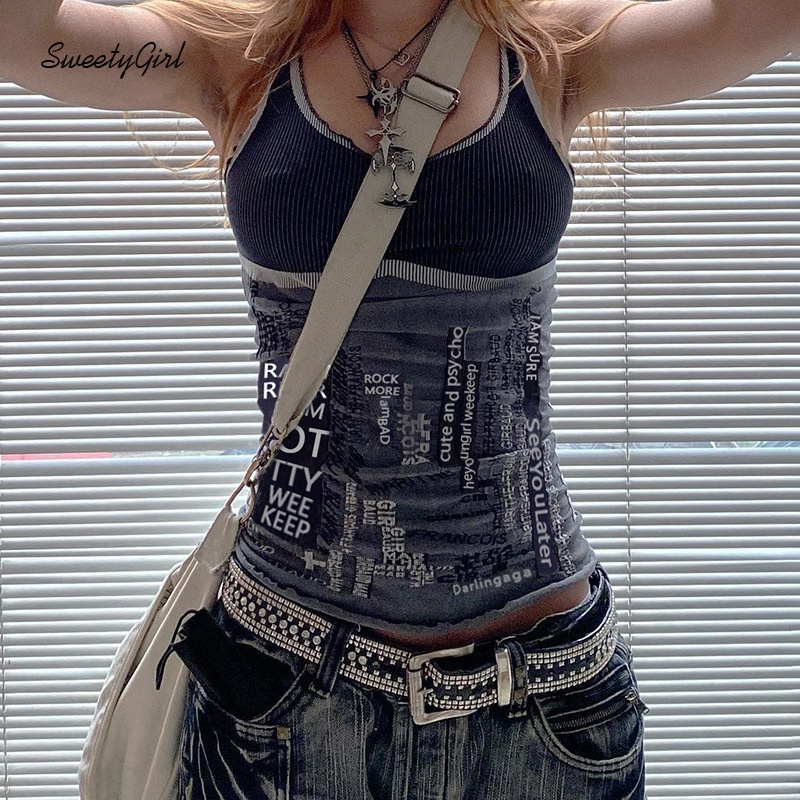 Áo Hai Dây In Chữ Tương Phản 2022 Thời Trang Cho Nữ