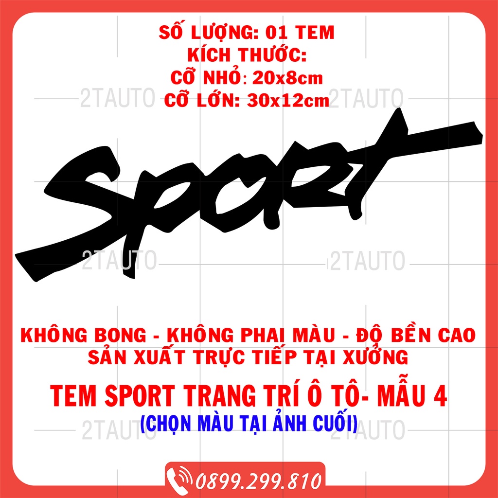 Sticker tem chữ SPORT, logo tem SPORT dán trang trí ô tô xe hơi chống nước,chống phai màu, mẫu đa dạng độc đáo - MẪU 4