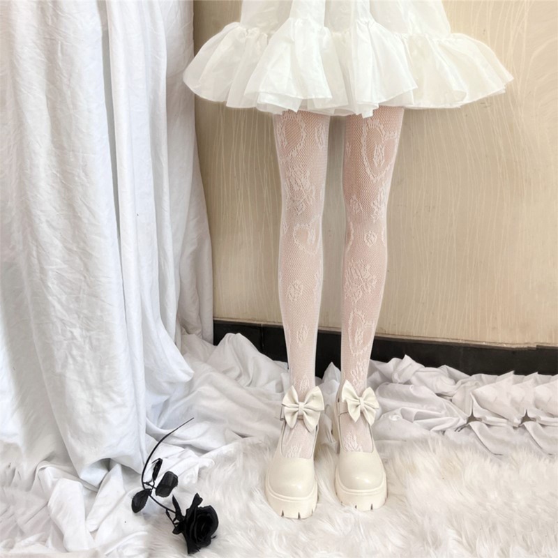 Xixi Quần Tất Lưới Xuyên Thấu Họa Tiết Hoa Hồng Phong Cách Lolita