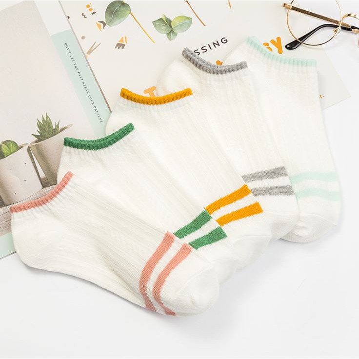 Set 10 Đôi Tất Nữ Ngắn Cổ 2 Sọc Kẻ Như Hình