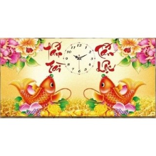 Tranh đính đá, Tranh thêu chữ thập 3D đồng hồ tấn tài tấn lộc LV095, LV3078 - tự thêu, tự đính