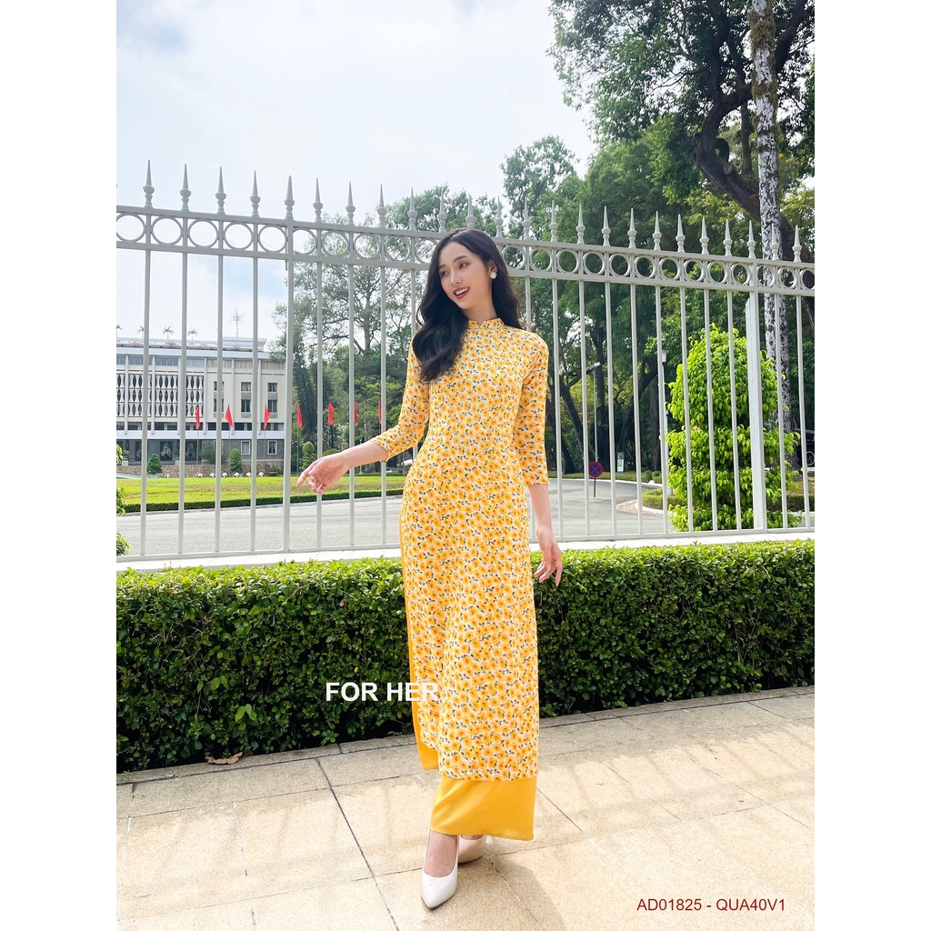 Áo dài Cách tân nữ hoa nhí hoa cúc vàng AD01825