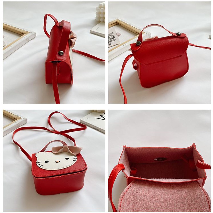 Túi đeo chéo mini cho bé trai bé gái Hạ Băng Designs, túi xách mini trẻ em đựng tiền điện thoại - Mèo Gắn Nơ