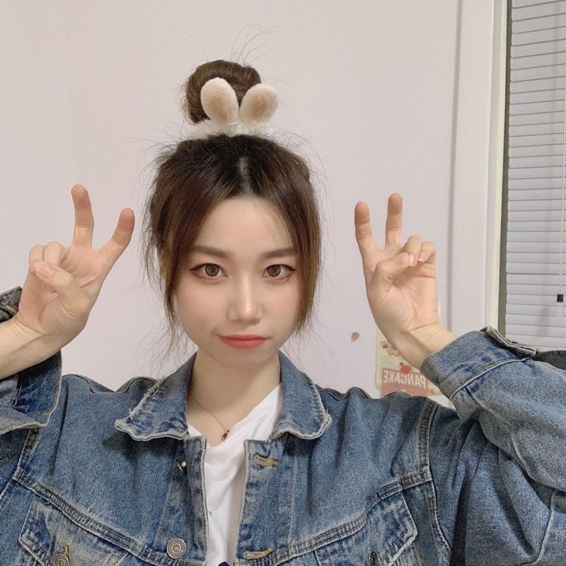 Dây buộc tóc tai thỏ phối lông siêu mềm dễ thương