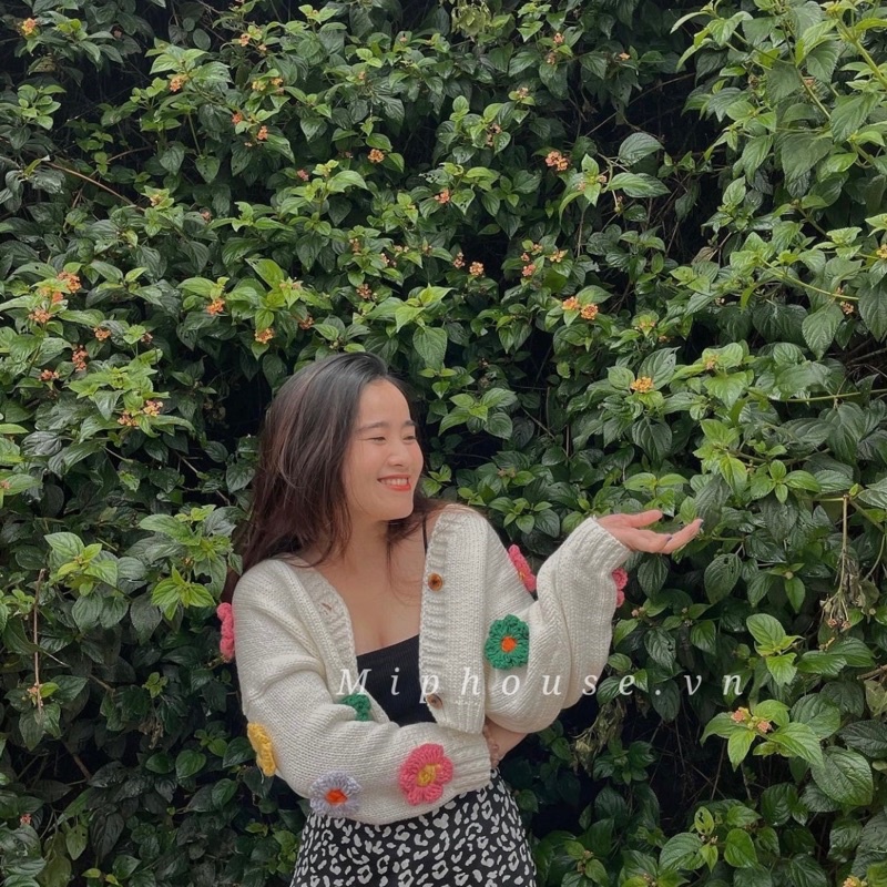 Áo khoác Cardigan len đính hoa Nổi  phong cách vintage Hàn Quốc - M002