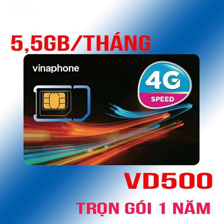 Sim Ezcom Vinaphone D500 trọn gói 1 năm (5 Gb tốc độ cao/tháng)