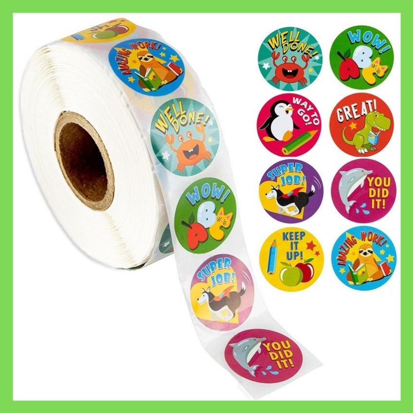 Cuộn 500 Sicker đáng yêu Ngộ Nghĩnh, Cuộn 500 Sticker Nhãn Dán Khích Lệ Khen Thường Học Tập Cho Bé Yêu, Nhiều Họa Tiết