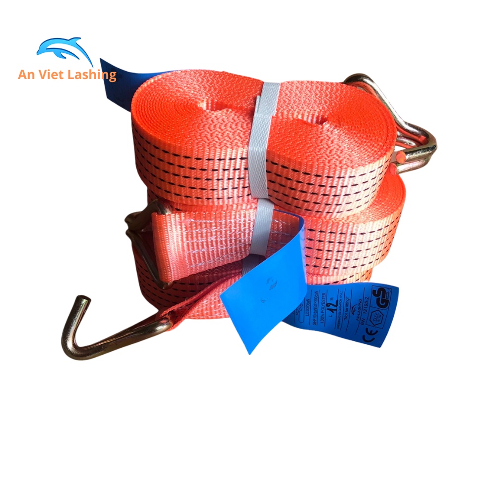 Dây tăng chằng hàng bản 50mm may móc Double J tải trọng 3 tấn màu cam Đủ size