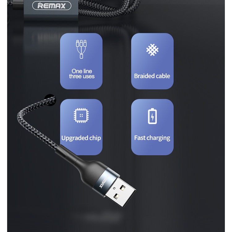 Cáp Sạc Remax Type C Dây Bện 3 Trong 1 Dài 1.2M Cho Điện Thoại Android